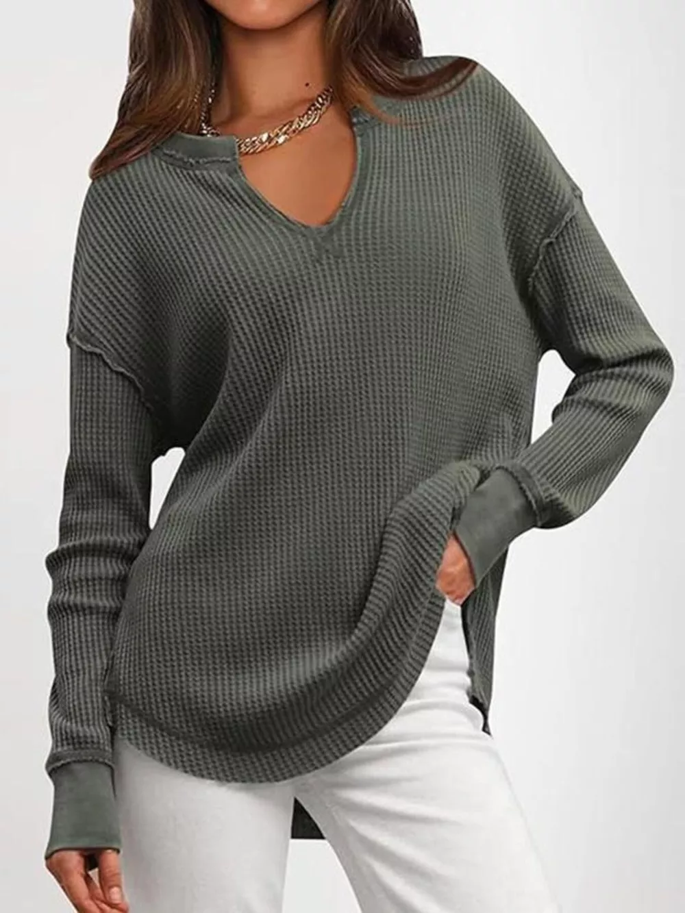Waffle Knit Long Sleeve Sweatshirt, image 19