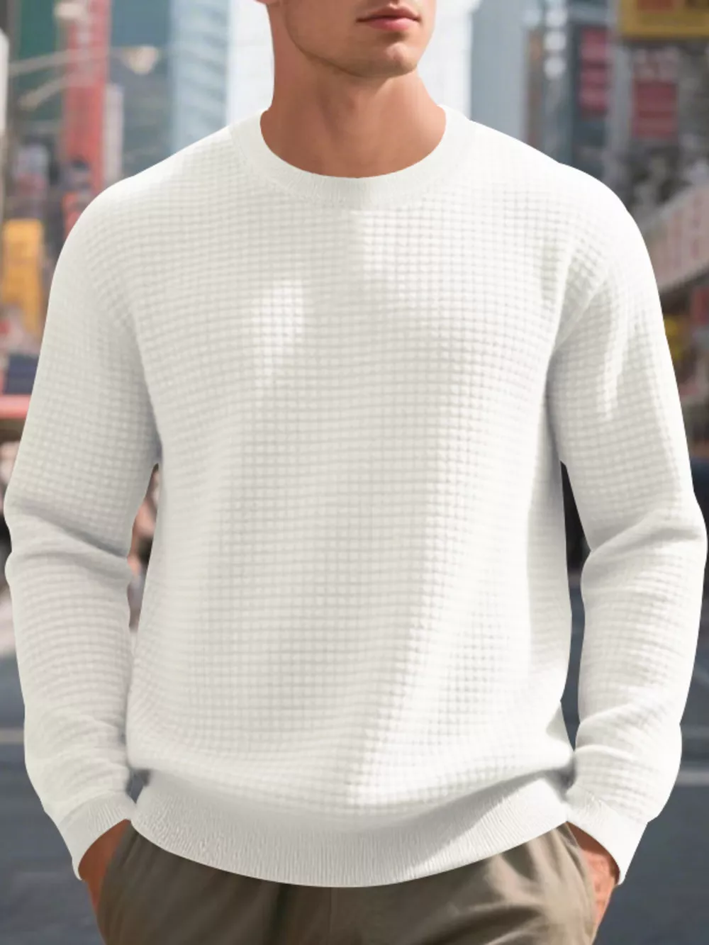 Men's Full Size Classic Waffle-Knit Crew Neck Sweatshirt Plus Size, image 7