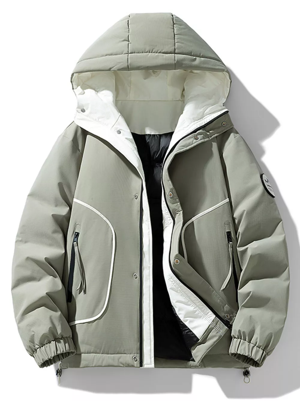 Men's Plus Size Contrast Hooded Puffer Jacket, image 2