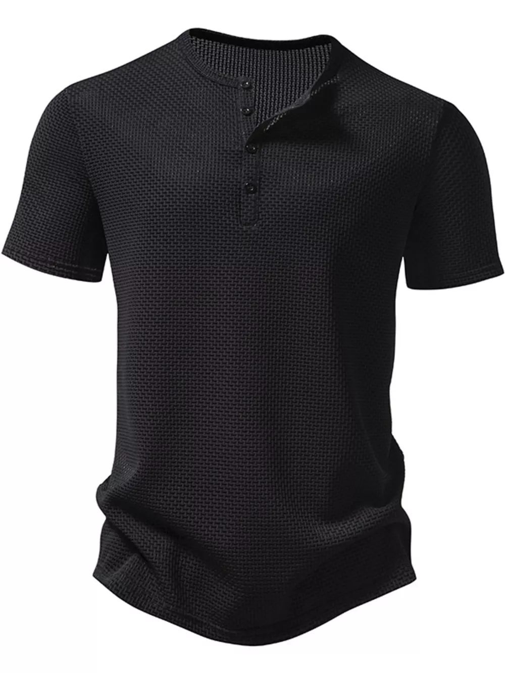 Men's Textured Henley Button Detail T-Shirt