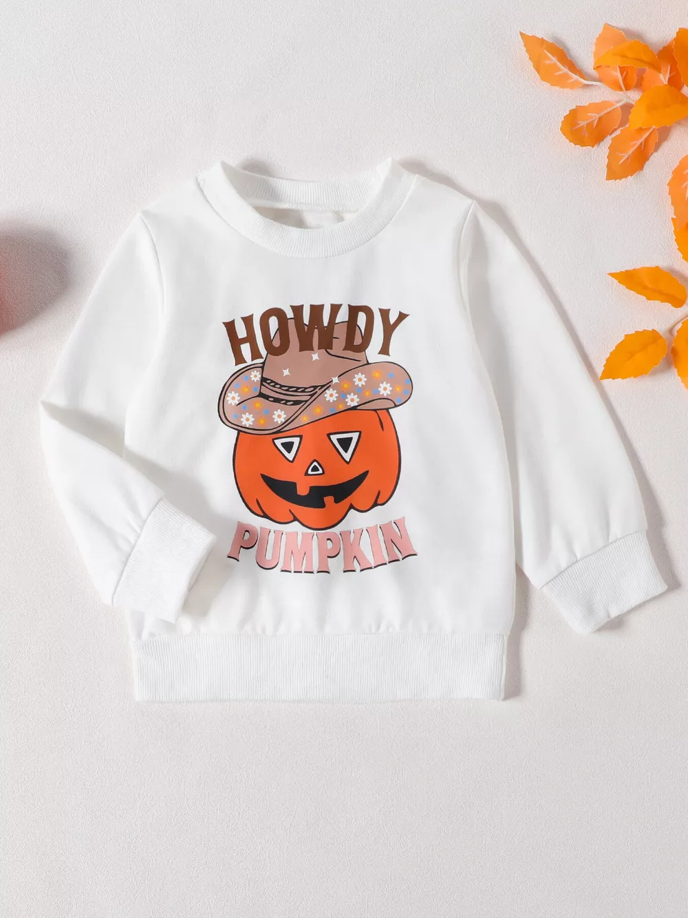 Children's Howdy Pumpkin Graphic Long Sleeve Sweatshirt and Ribbed Bell Pants Set, image 4
