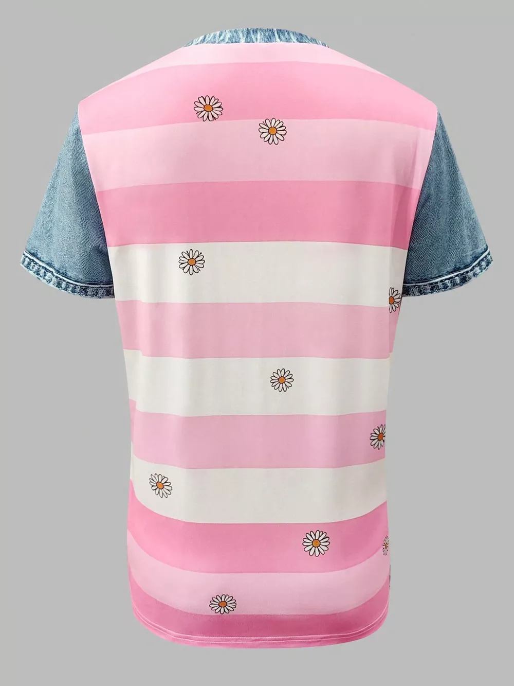 Denim Patchwork Short Sleeve Blouse, image 8