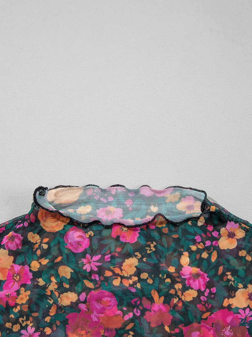 Floral Print Mock Neck Short Sleeve Top, image 2