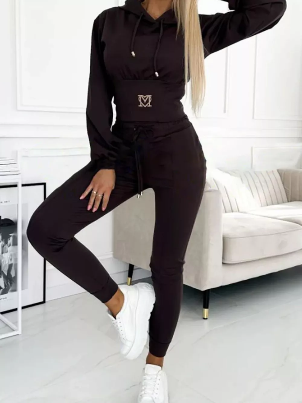 Full Size Drawstring Cropped Hoodie and Pants Set Plus Size, image 13