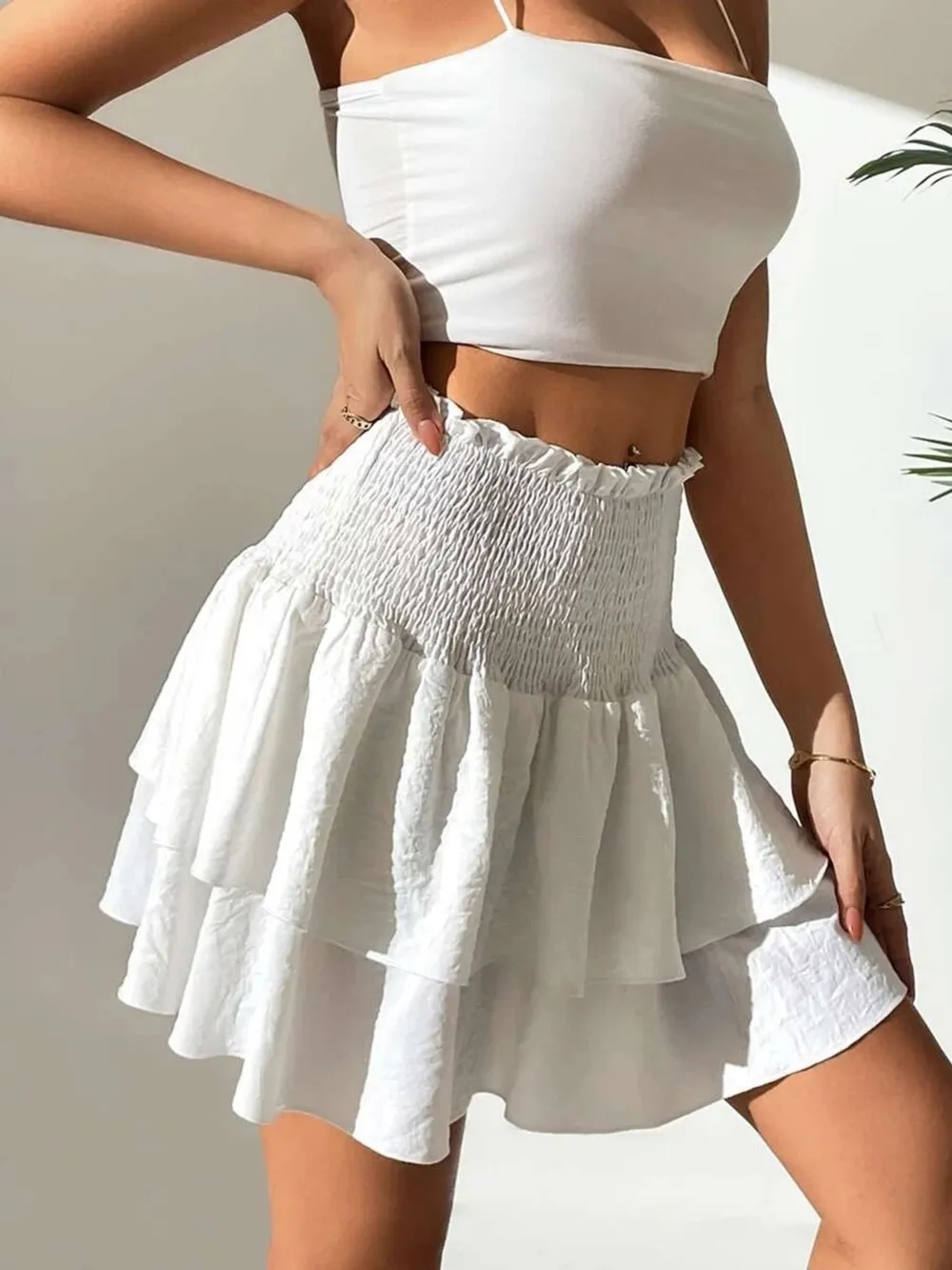 Smocked Layered Mini Skirt, image 8