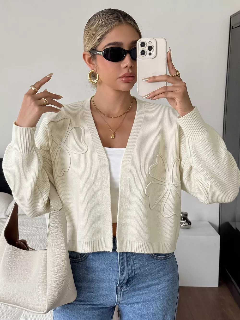 Four-Leaf Clover Open Front Cardigan, image 2