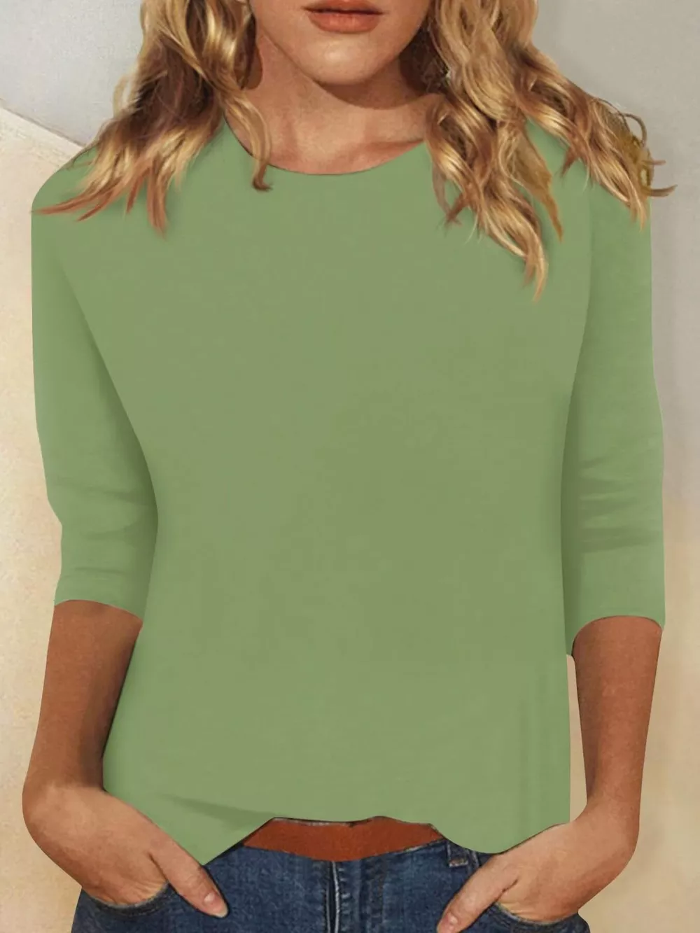 Solid Color Round Neck T-Shirt, image 10