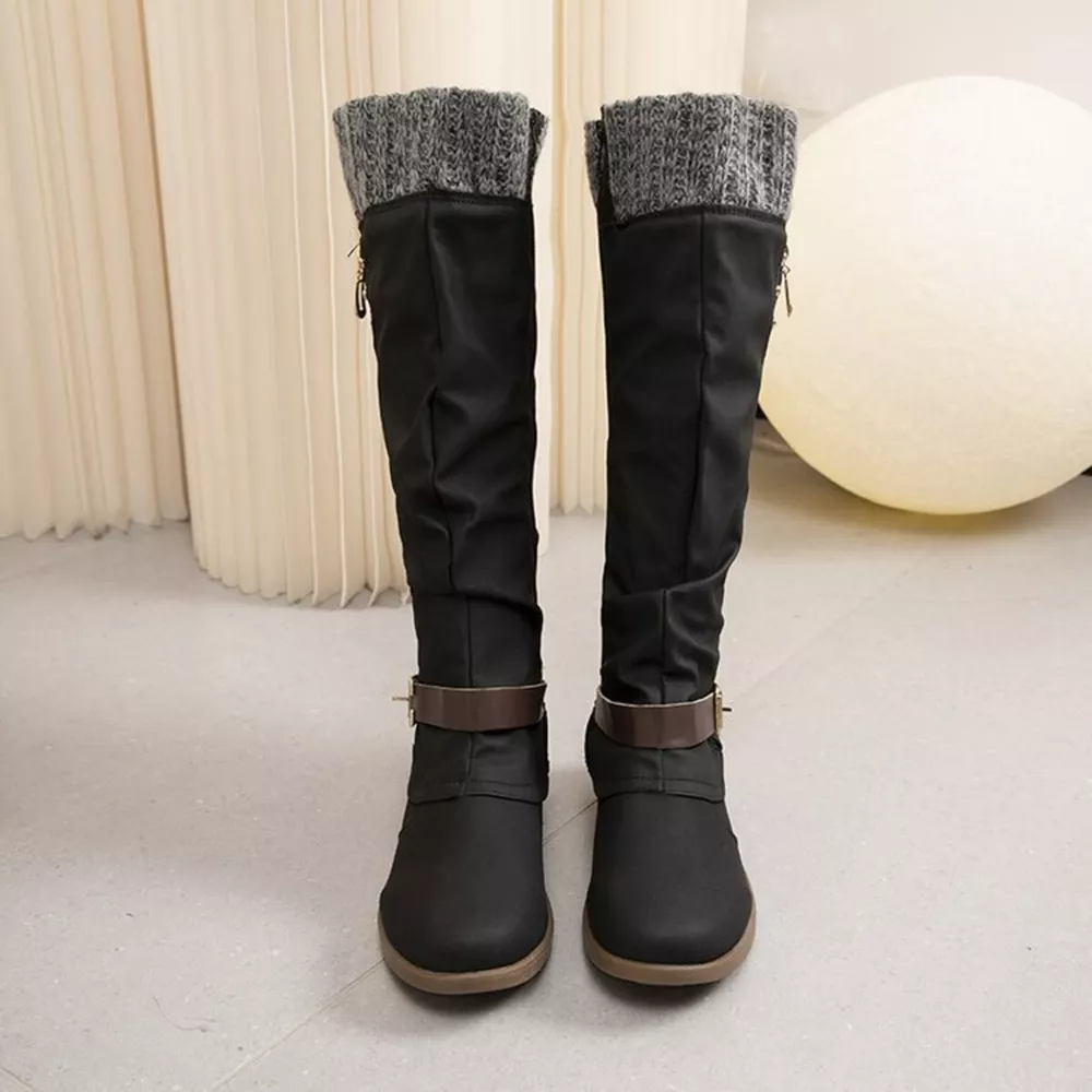 Knee High Slouch Boots with Knit Cuff, image 10