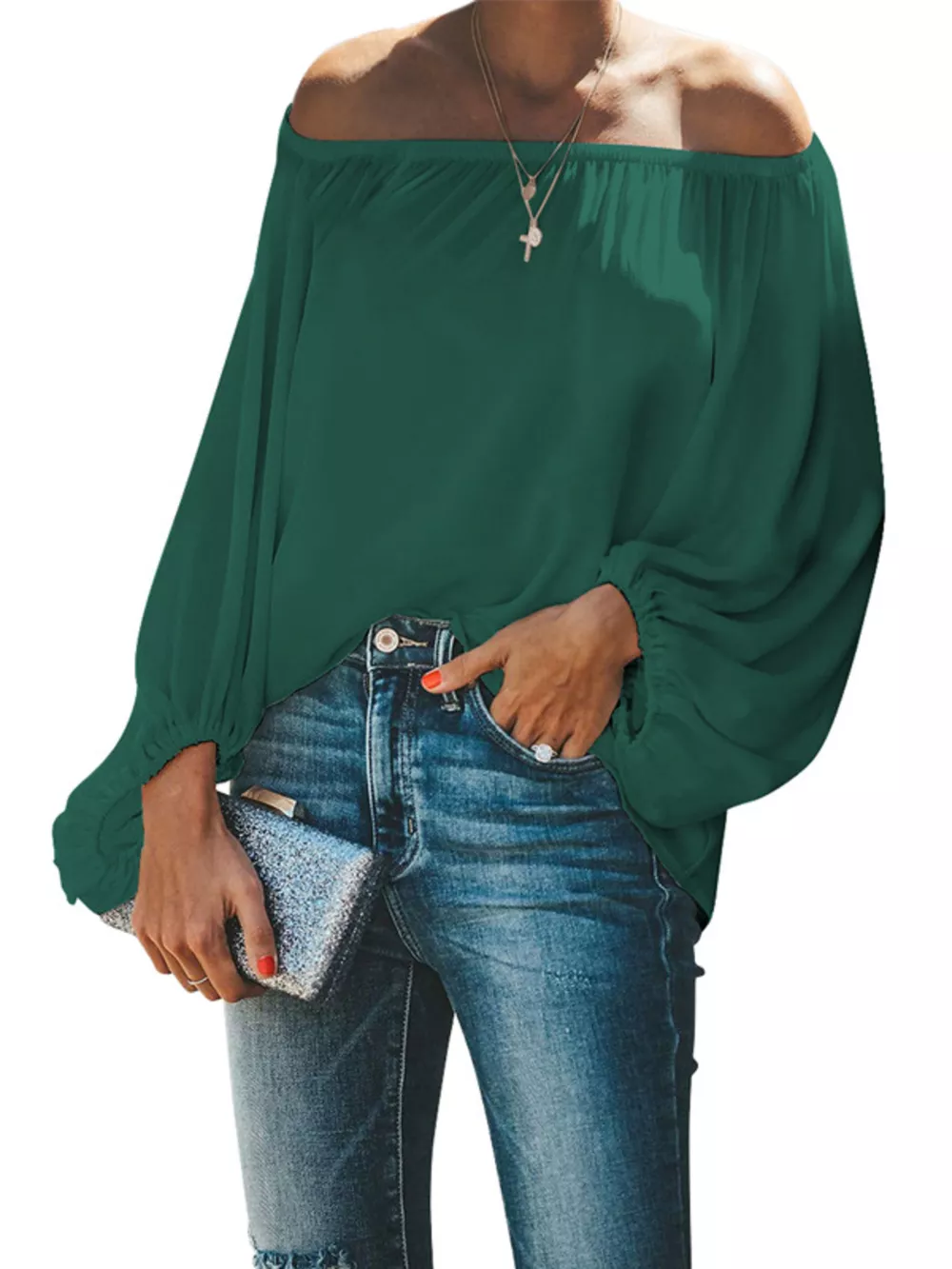 Full Size Off-Shoulder Balloon Sleeve Blouse Plus Size, image 6