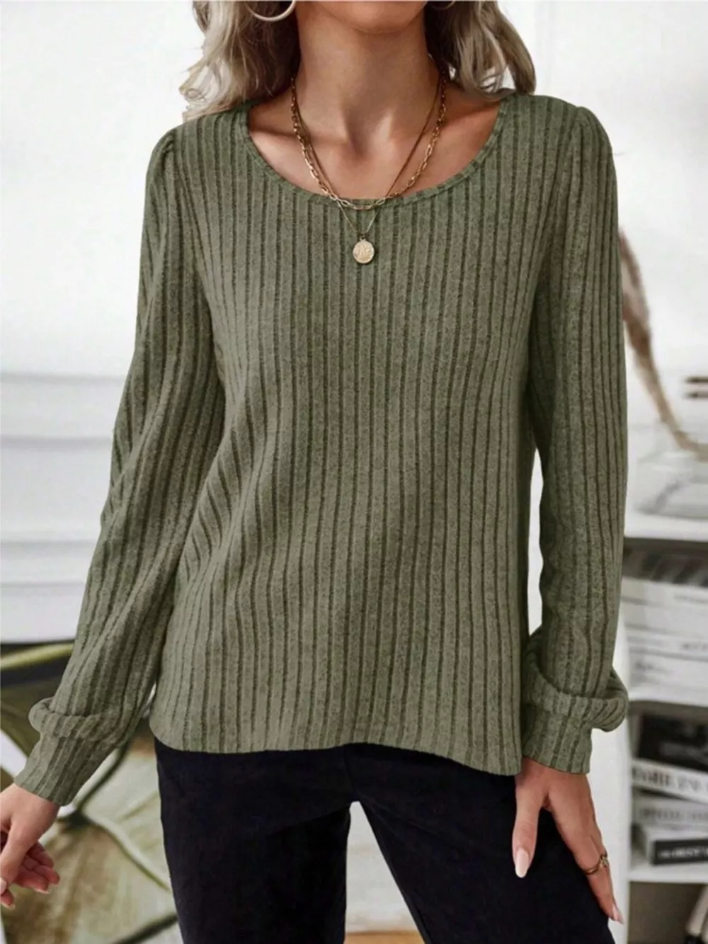 Ribbed Knit Long Sleeve T-Shirt, image 23