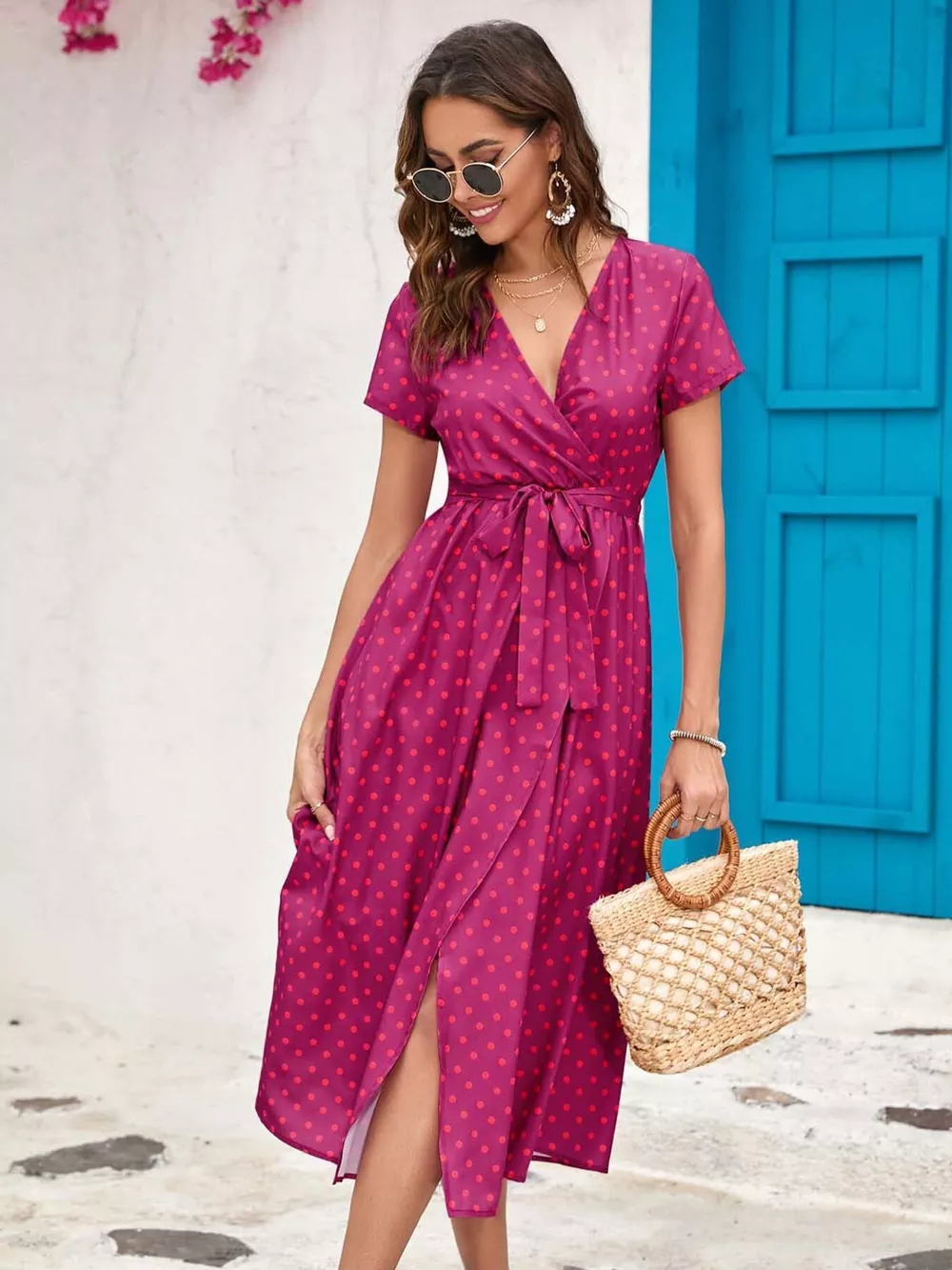 Surplice Short Sleeve Midi Dress, image 9