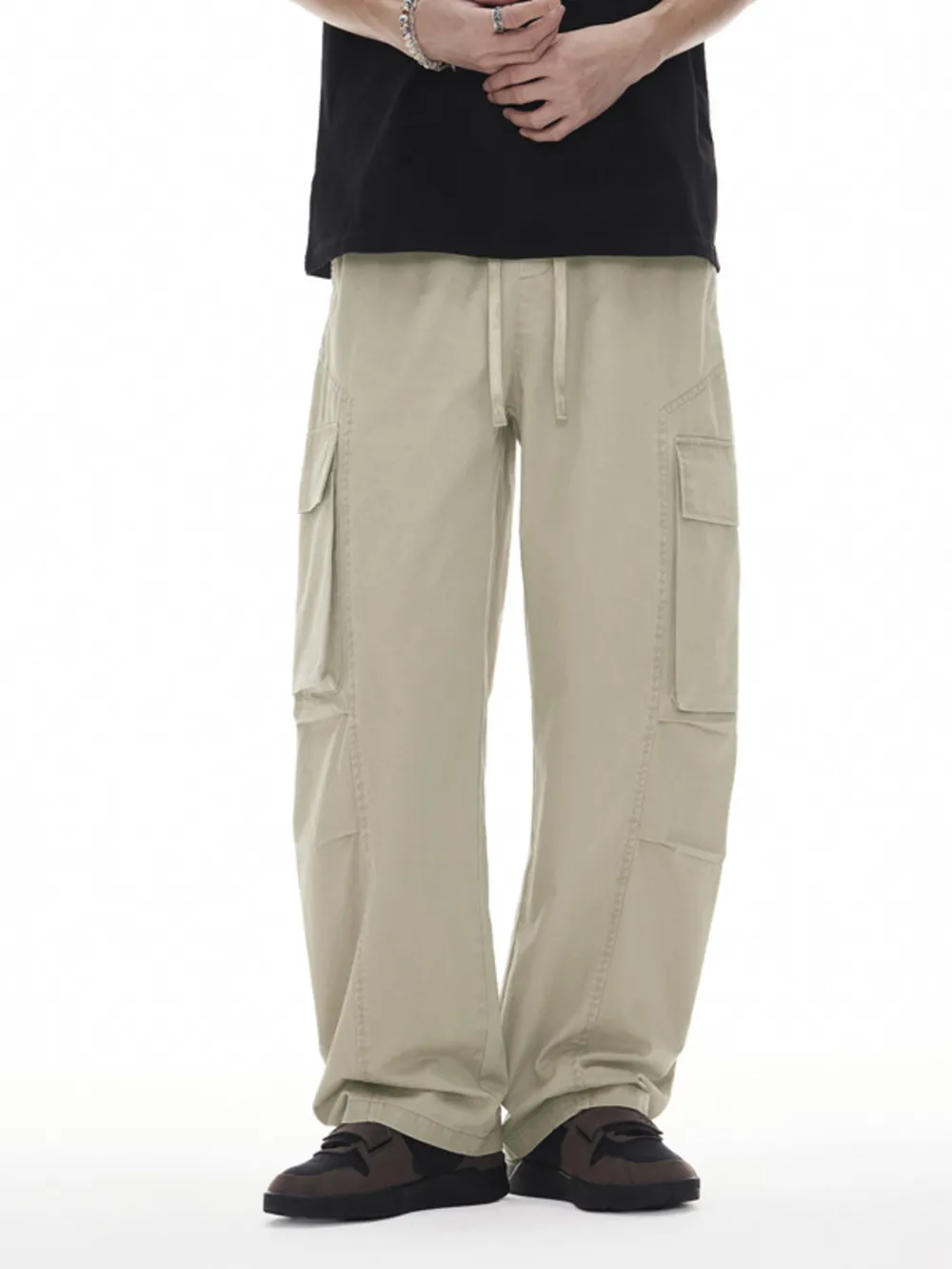 Men's Plus Size Wide Leg Cargo Drawstring Pants, image 4