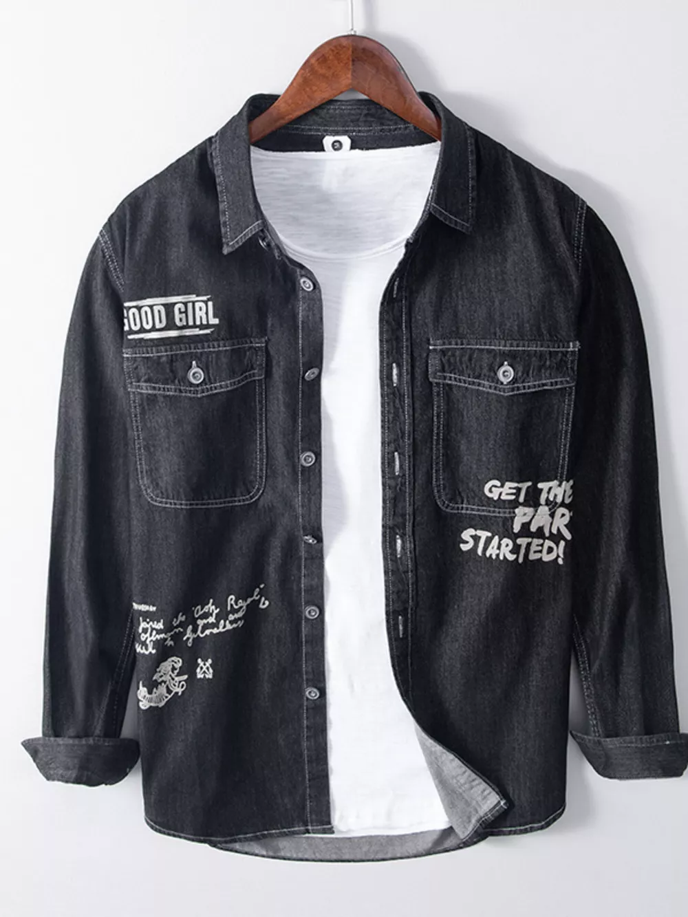 Men's Plus Size Letter Graphic Denim Shirt