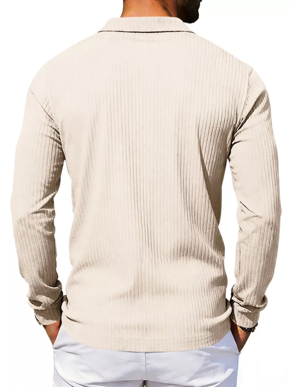 Men's Full Size Ribbed Long Sleeve Polo with Button Detail Plus Size, image 8