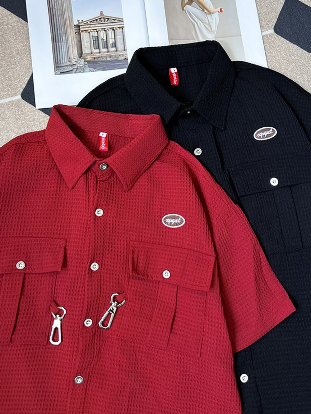 Men's Plus Size Waffle Texture Button Up Shirt, image 7