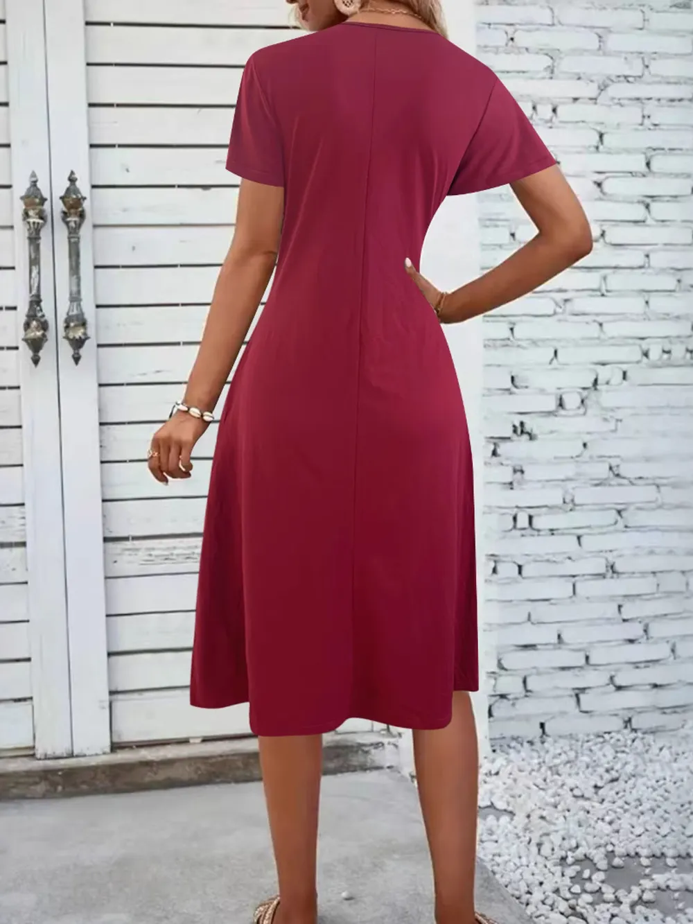 V-Neck Short Sleeve Midi Dress, image 6