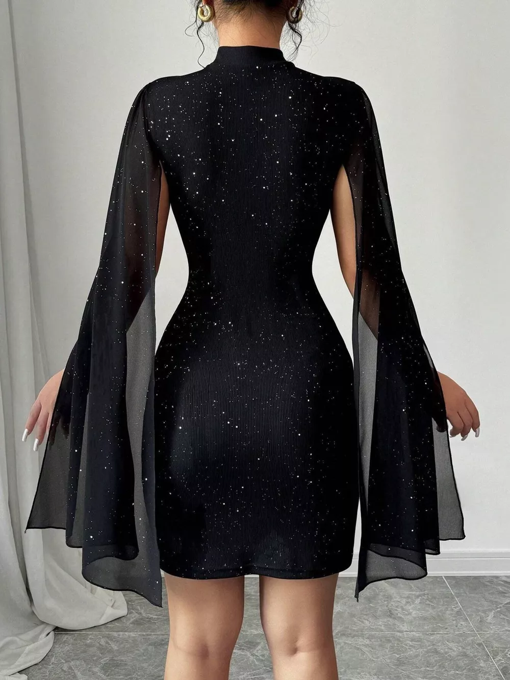 Cutout Bodycon Mini Dress with Cape Sleeves, image 8