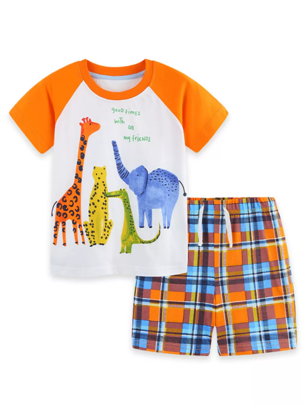 Children's Animal Print Tee & Plaid Shorts Set, image 2