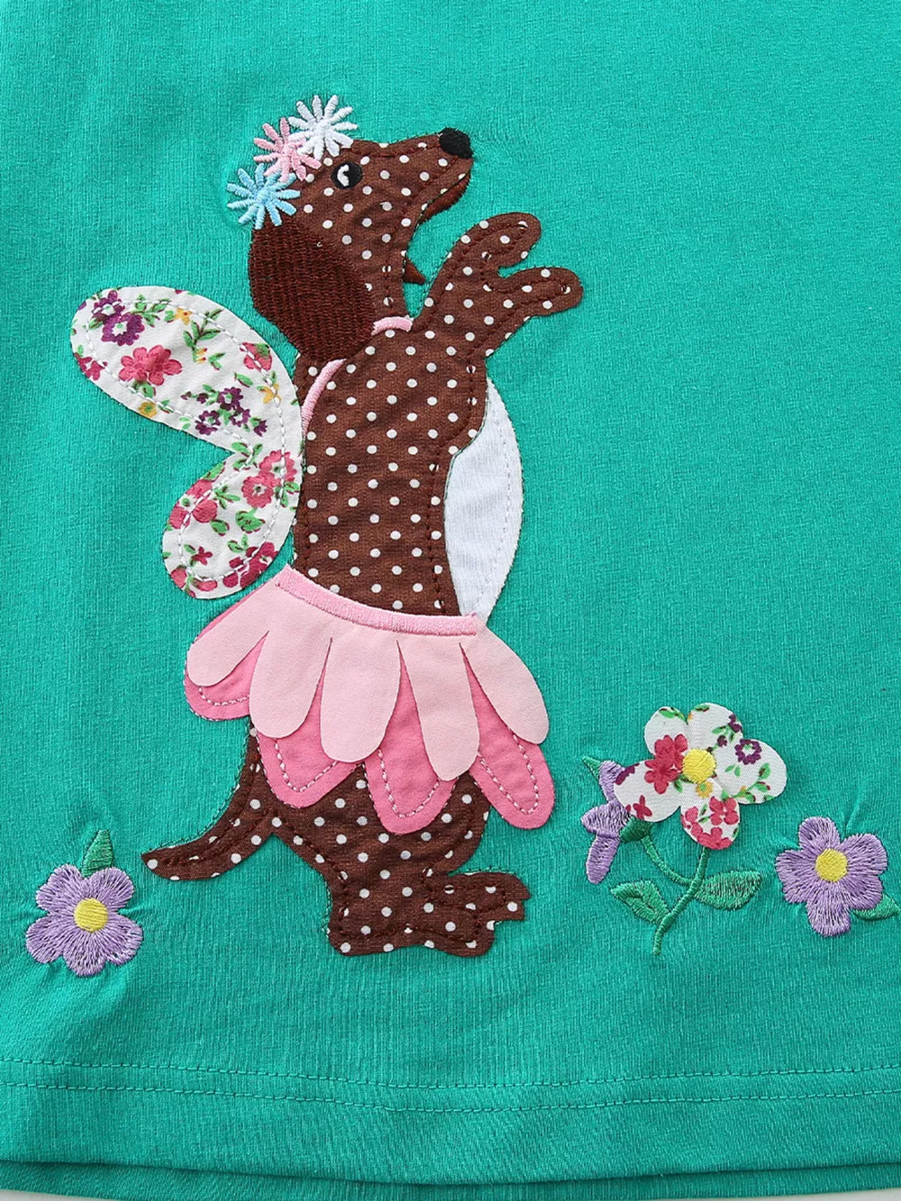 Children's Dog Embroidered Round Neck Dress, image 4