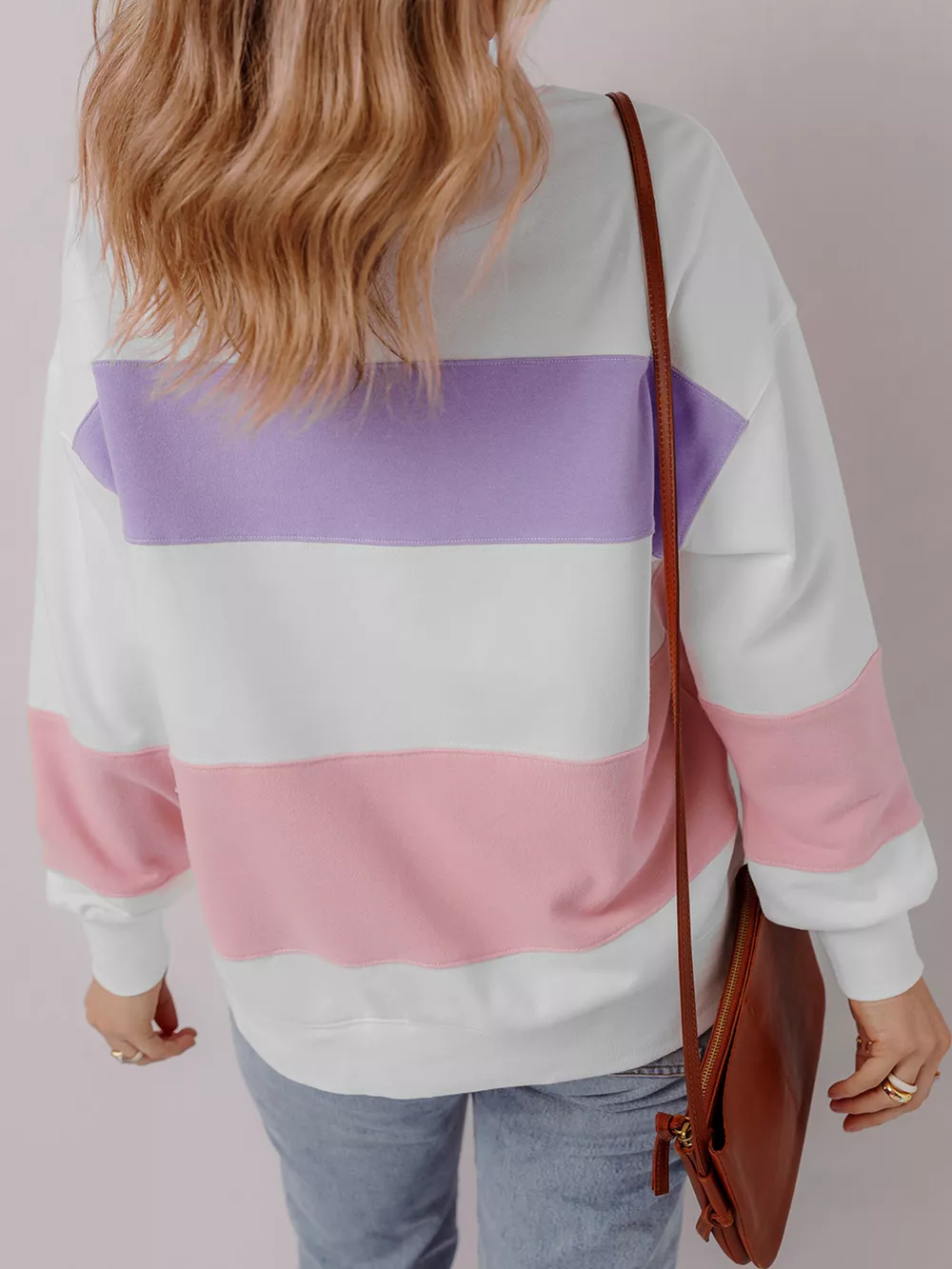 Colorblock Patchwork Drop Shoulder Crewneck Sweatshirt, image 2