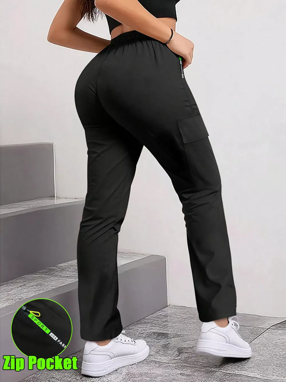 Full Size Drawstring Cargo Pants with Zip Pocket Plus Size, image 4