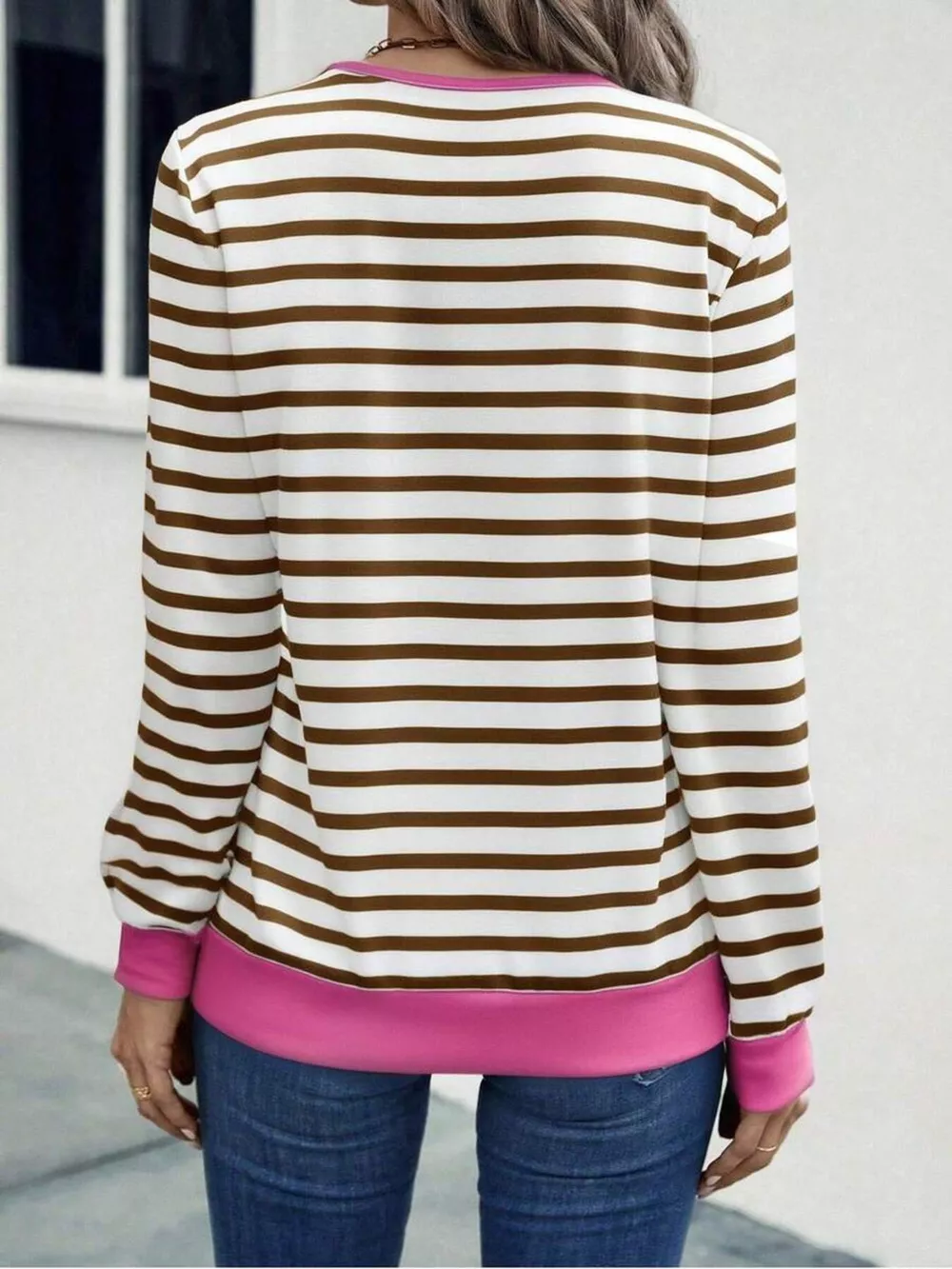 Striped V-Neck Long Sleeve T-Shirt, image 8