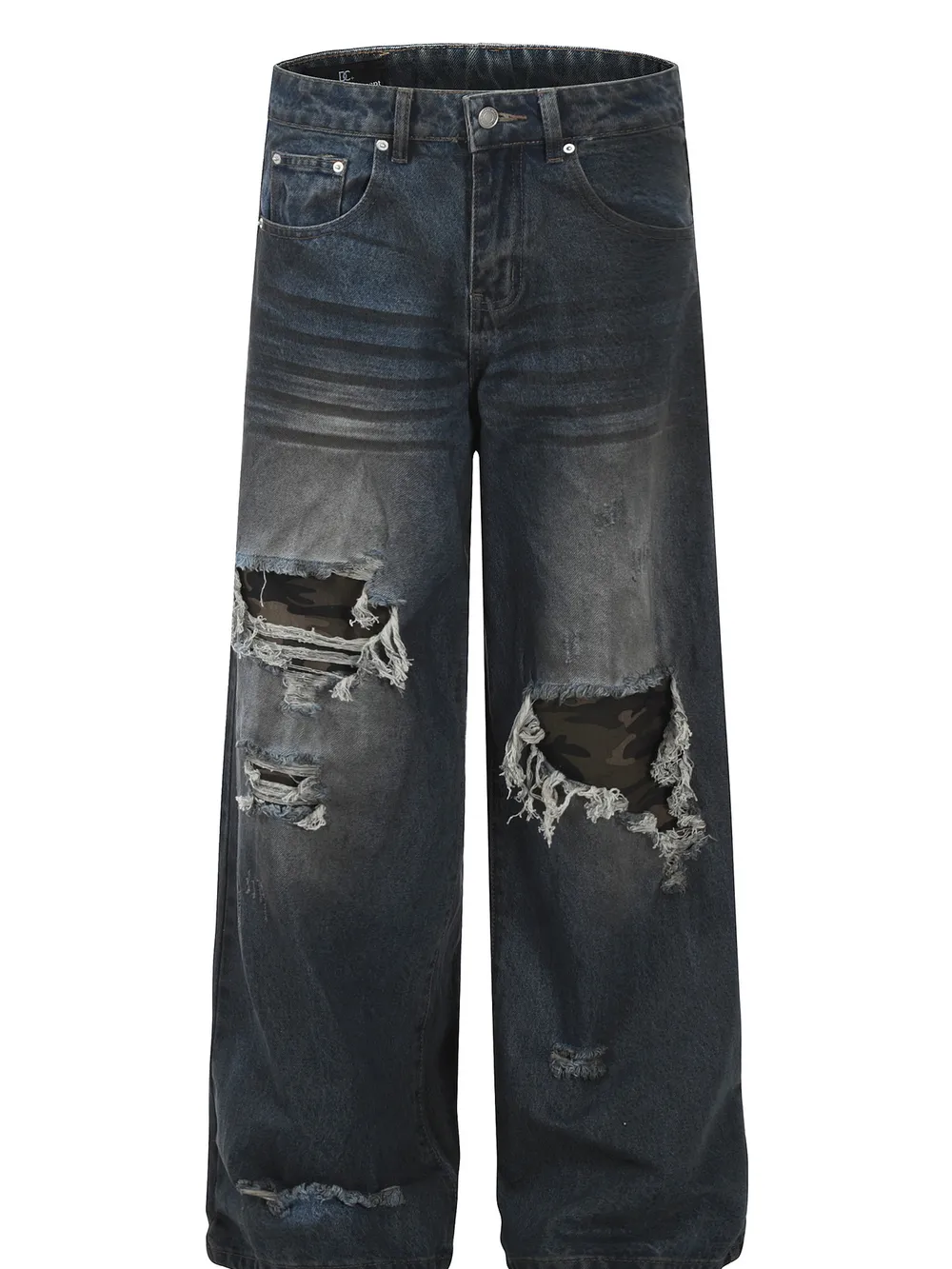 Men's Distressed Wide-Leg Wash Jeans