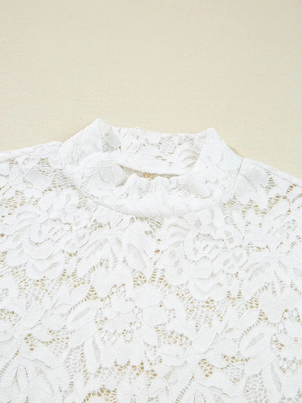 Lace Crochet Bell Sleeve Mock Neck Blouse, image 8