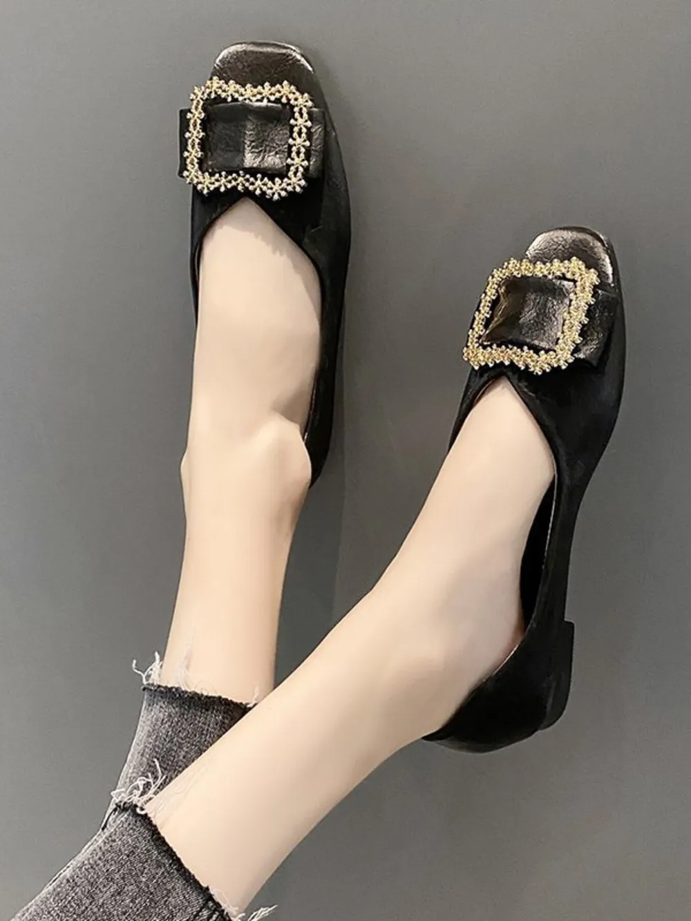 Square Toe Buckle Detail Loafers, image 2