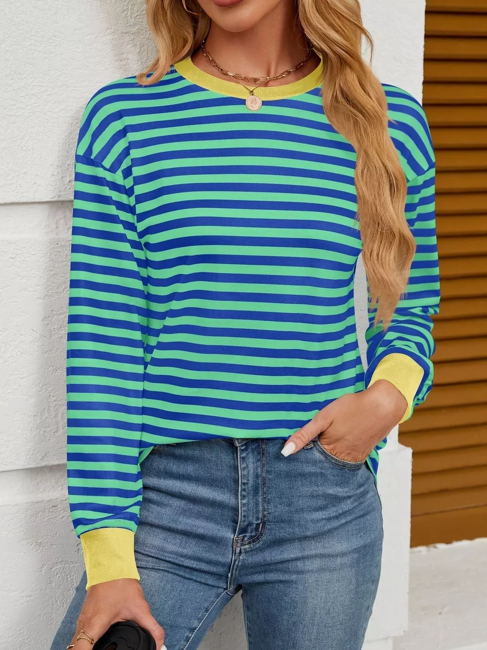 Striped Round Neck Long Sleeve T-Shirt, image 16