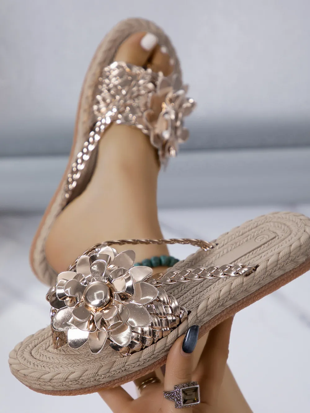 Floral Embellished Comfort Slide Sandals, image 10