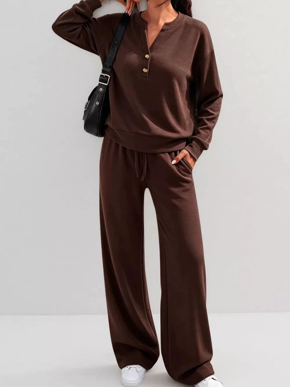 Button Detail Dropped Shoulder Top and Pants Set, image 15