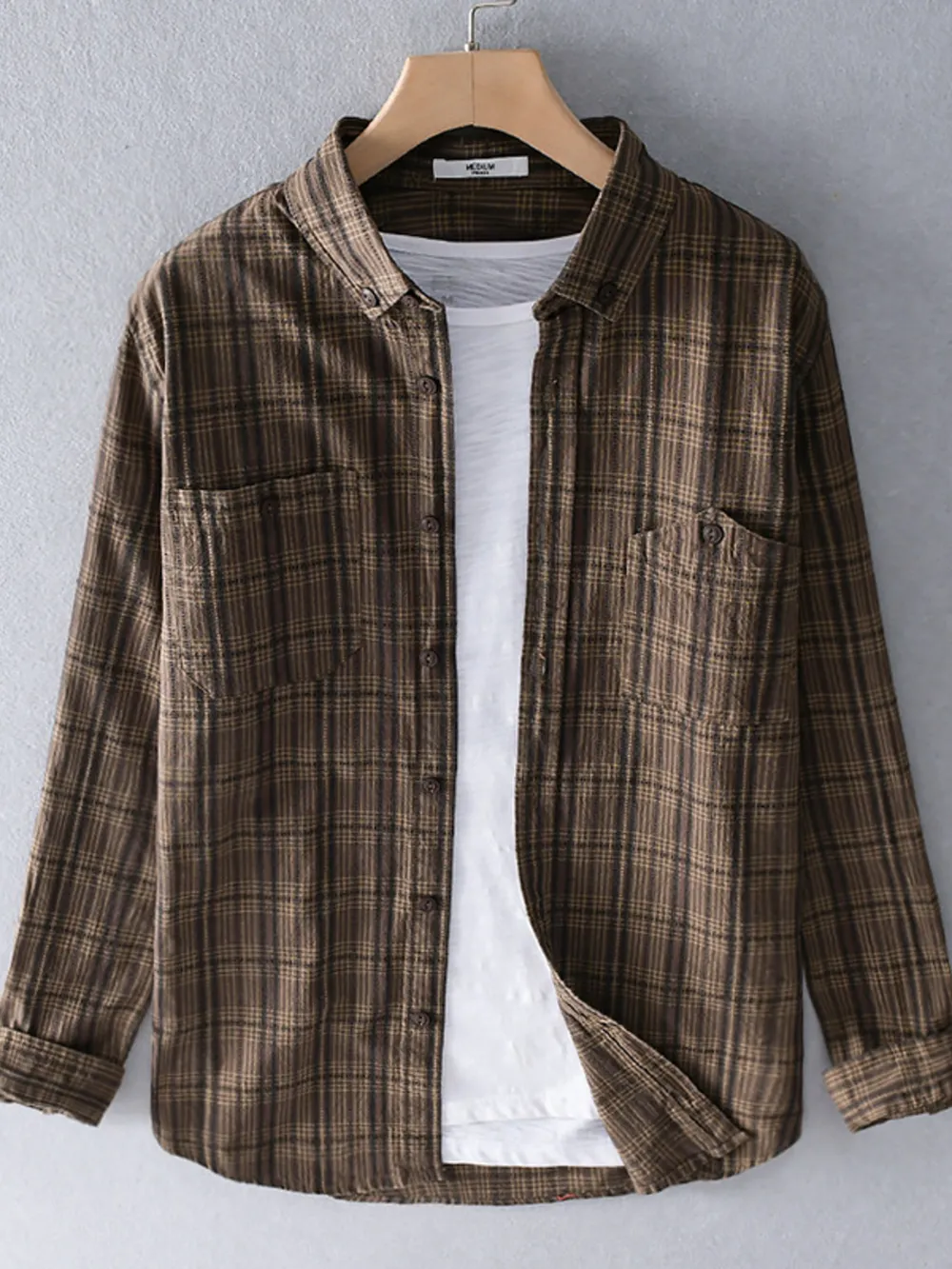 Men's Plus Size Button Up Long Sleeve Plaid Shirt, image 3
