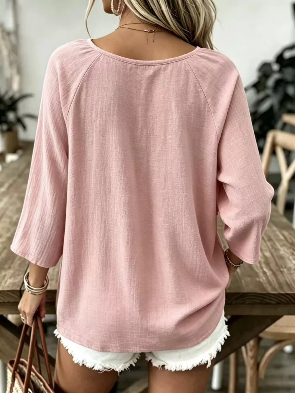 Full Size Textured V-Neck Casual T-Shirt Plus Size, image 11