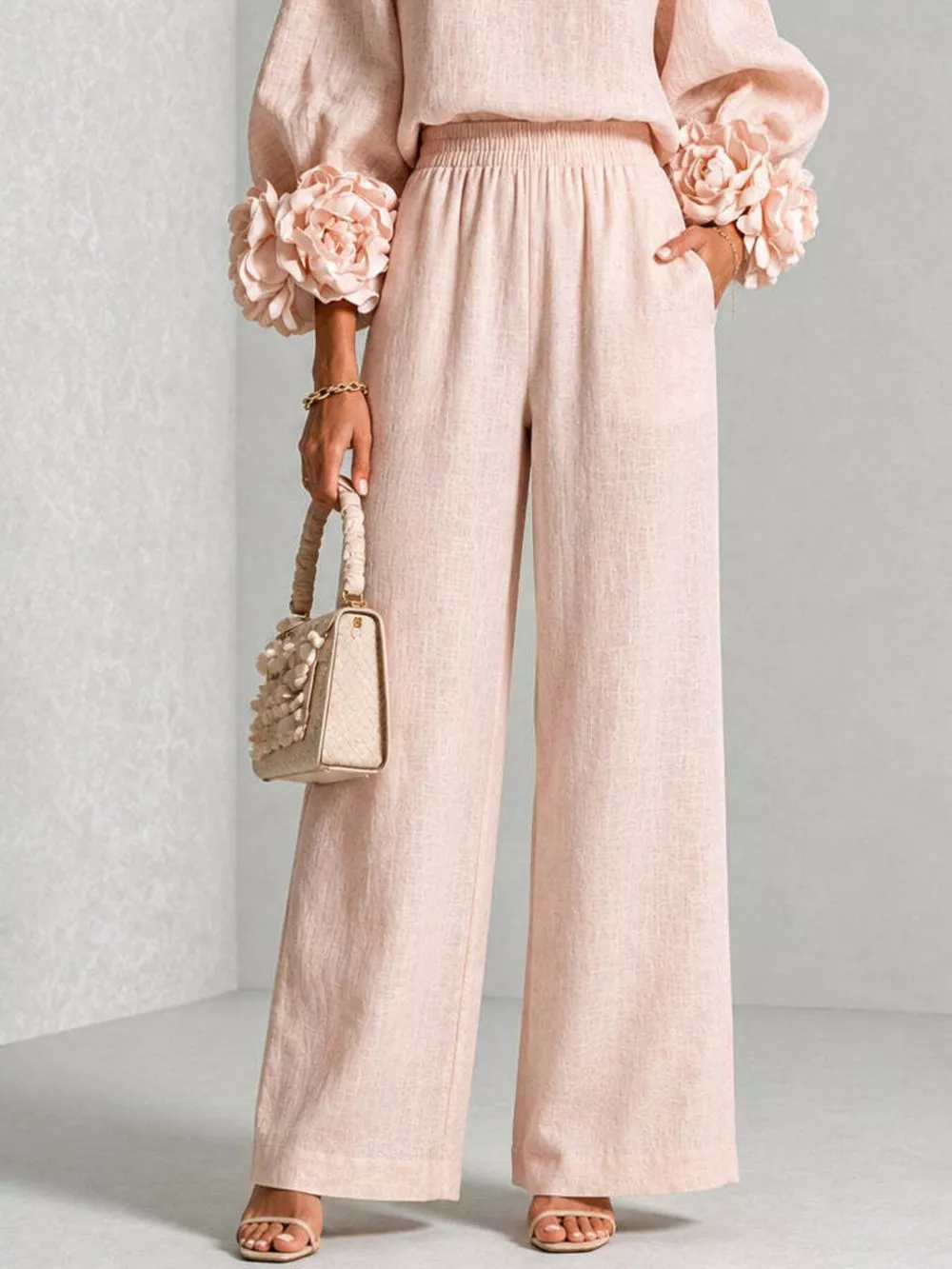 Full Size Floral Cuffs Top and Wide Leg Pants Set Plus Size, image 6