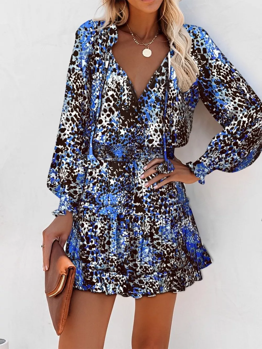 Tie Neck Lantern Sleeve Dress, image 2
