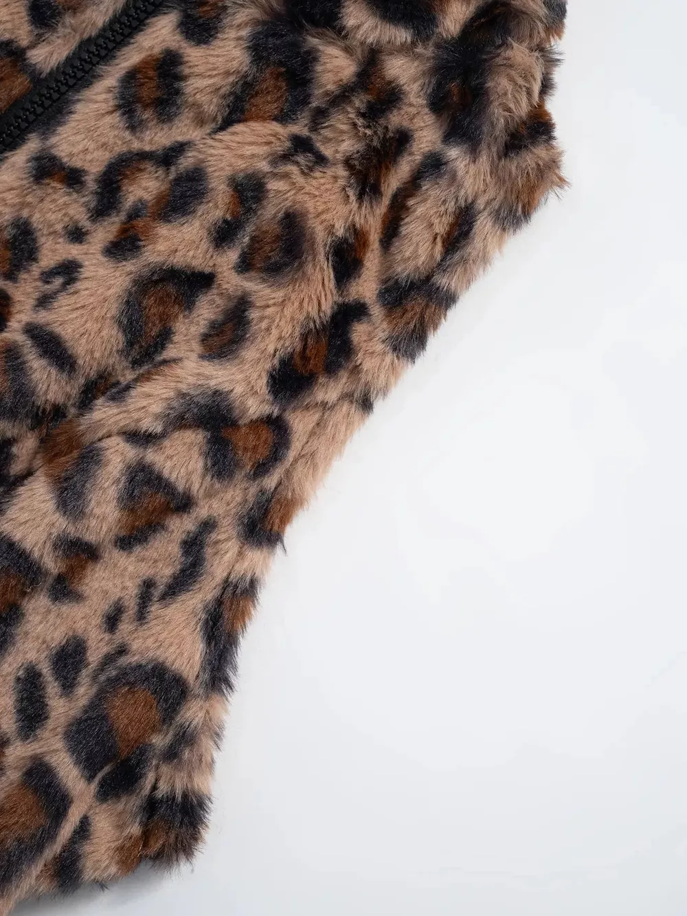 Leopard Zip Up Faux Fur Cropped Vest Coat, image 7