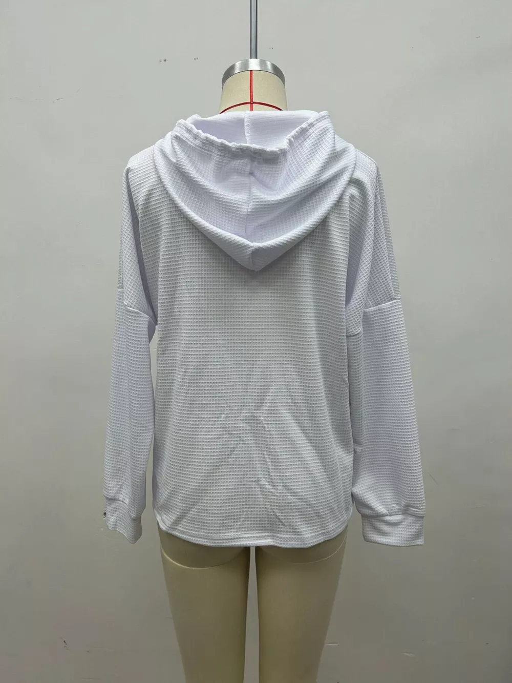 Full Size Waffle Knit Drawstring Long Sleeve Hoodie Plus Size, image 18