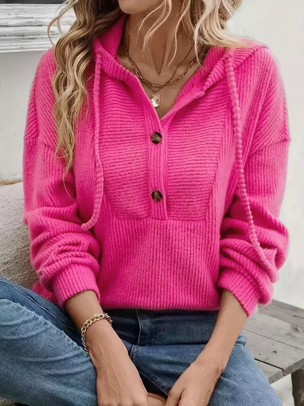 Button-Front Drawstring Hoodie, image 15