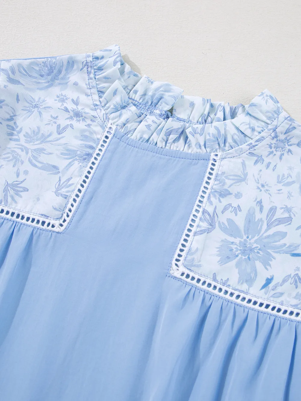 Lace Insert Floral Puff Sleeve Patchwork Loose Blouse, image 8