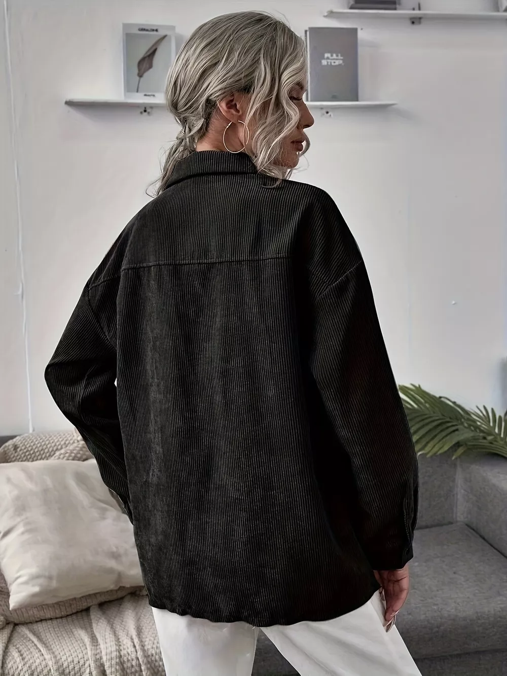 Casual Corduroy Button-Up Shacket, image 5