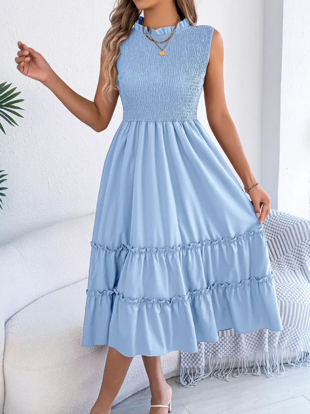Smocked Sleeveless Tiered Dress, image 22
