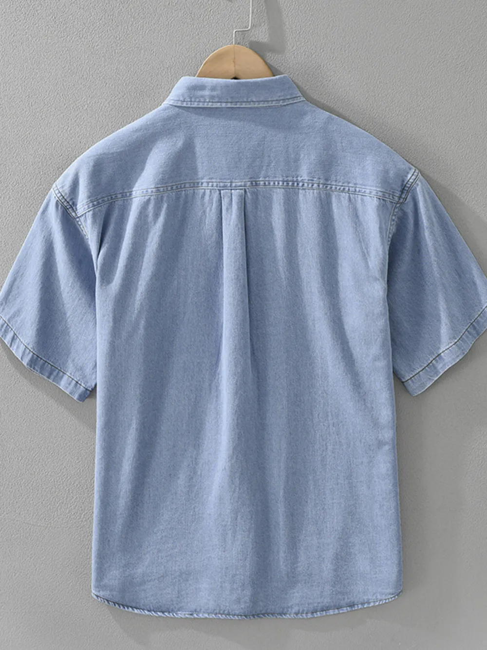 Men's Plus Size Button Up Short Sleeve Denim Shirt, image 4