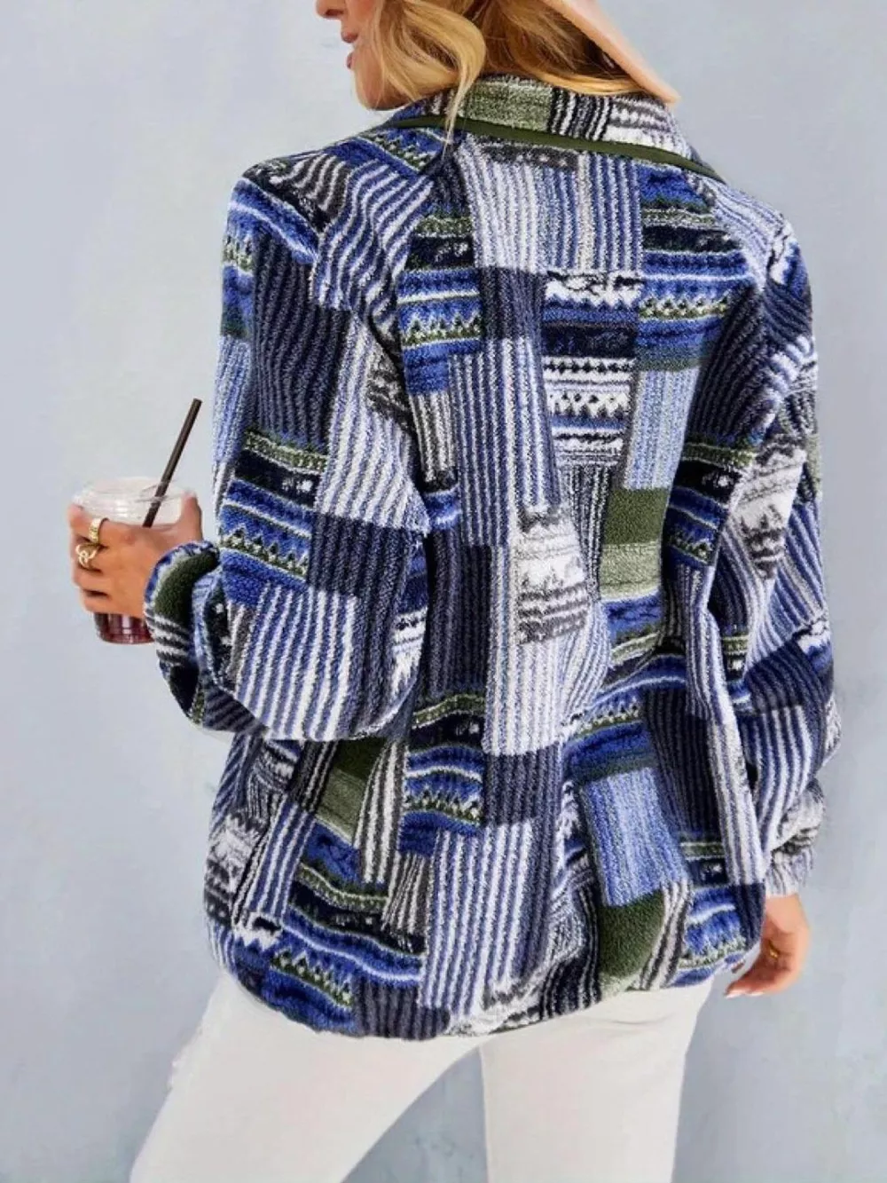 Aztec Print Fleece Snap Down Jacket, image 6