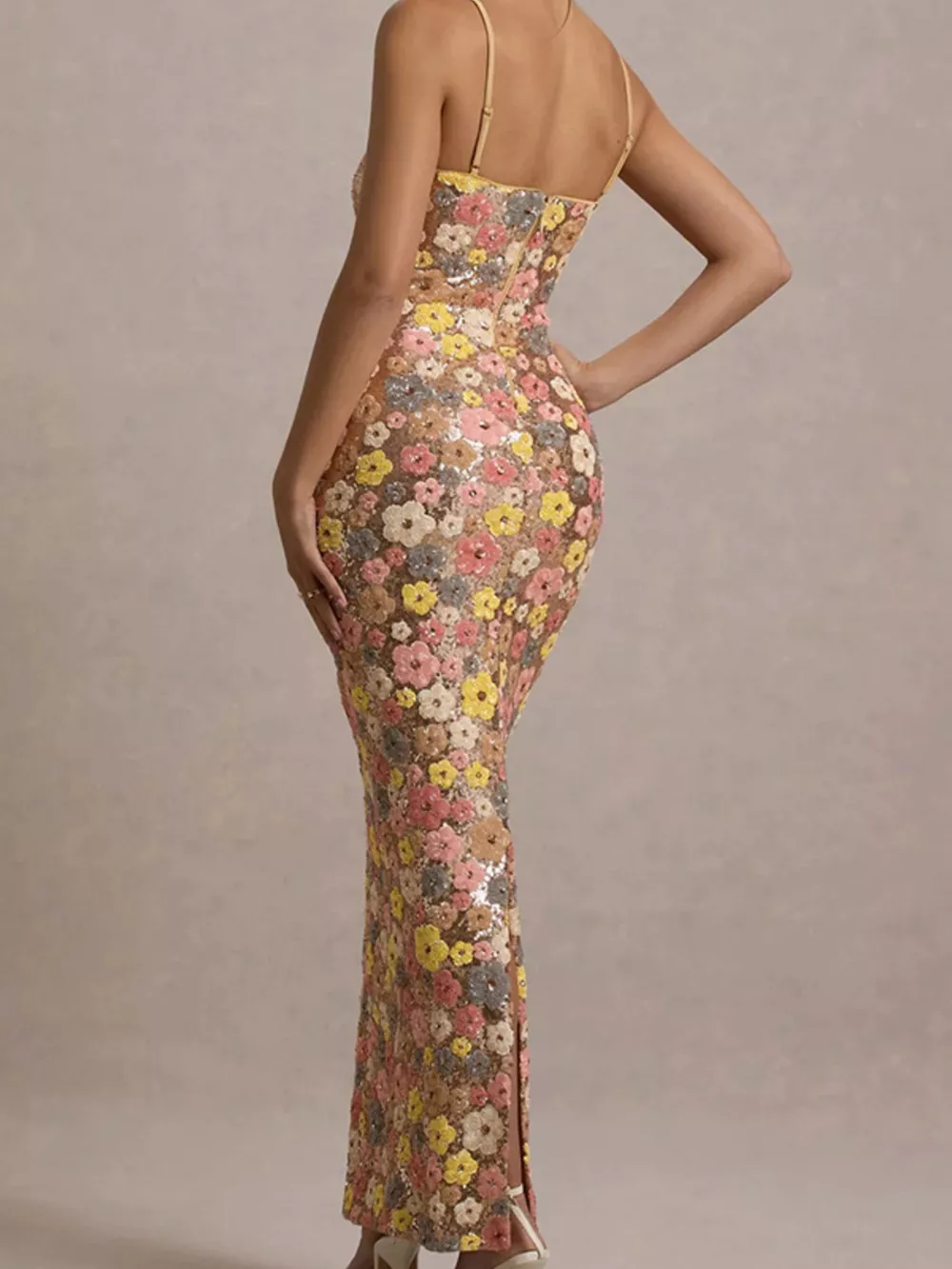 Floral Sequin Embellished Bodycon Maxi Dress, image 2