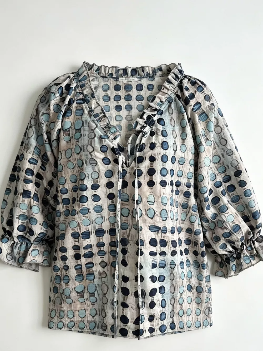 Full Size Tie Neck 3/4 Sleeve Blouse Plus Size, image 6