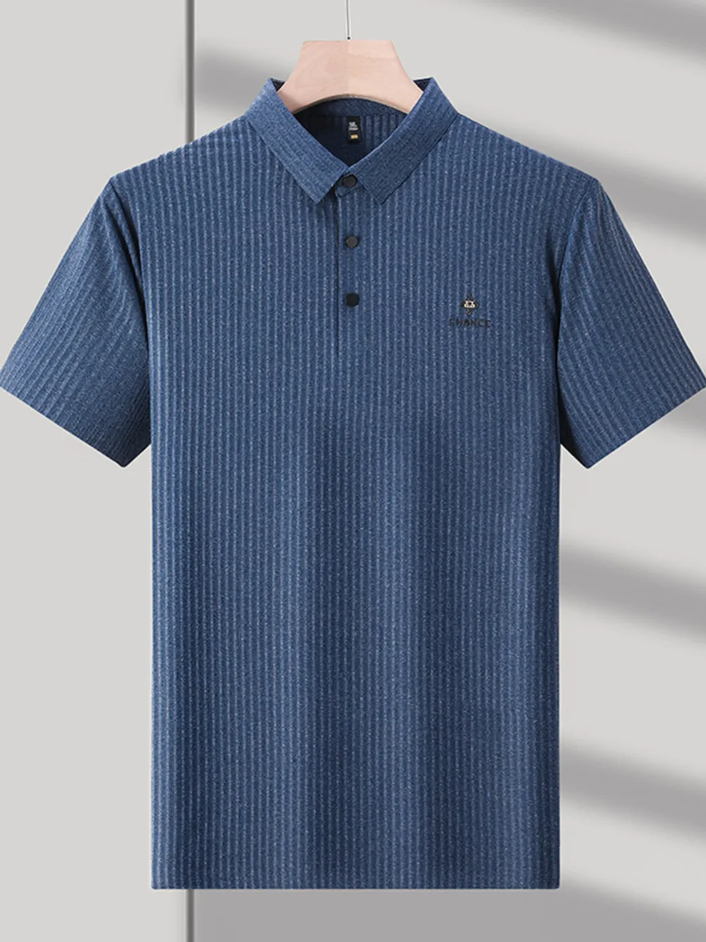 Men's Plus Size Ribbed Short Sleeve Polo Shirt, image 2