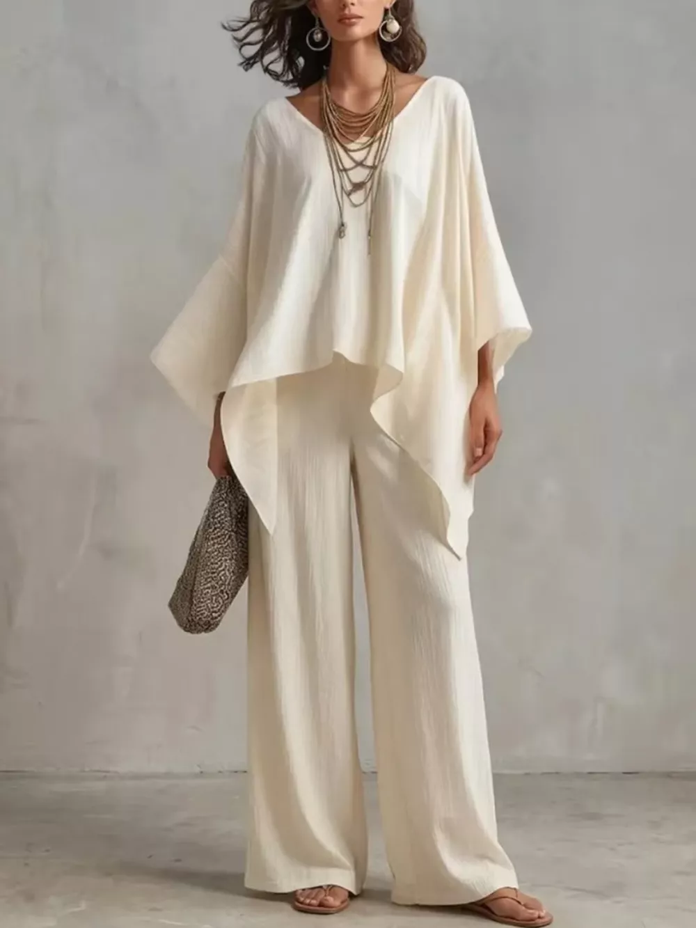 Loose Fit V-Neck Top and Pants Two-Piece Set, image 4