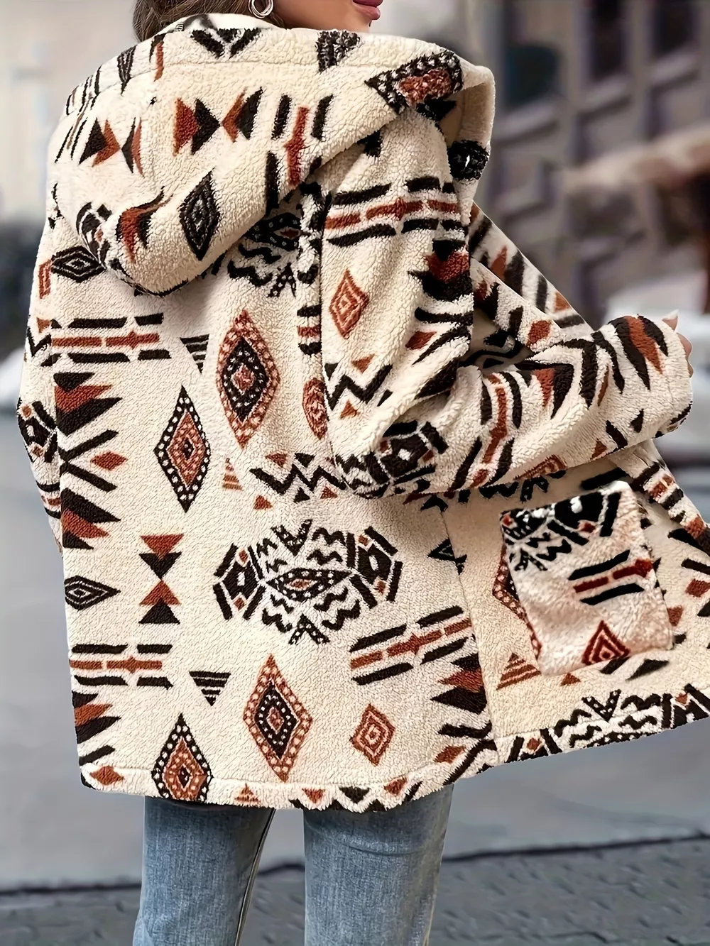 Ethnic Pattern Button-Up Fleece Outerwear, image 5