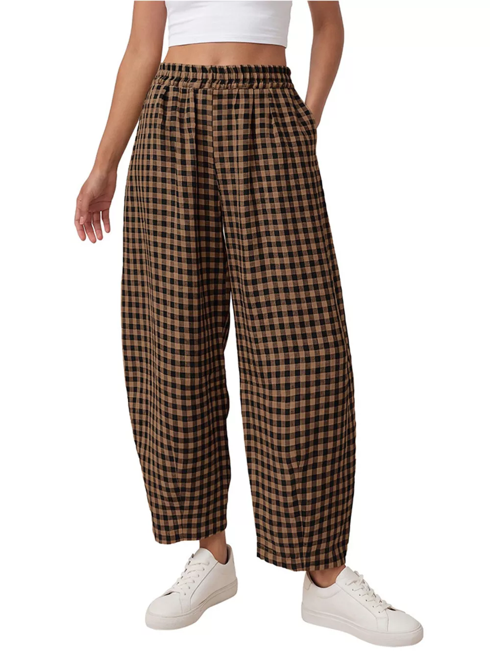 Gingham Wide-Leg Casual Pants, image 9